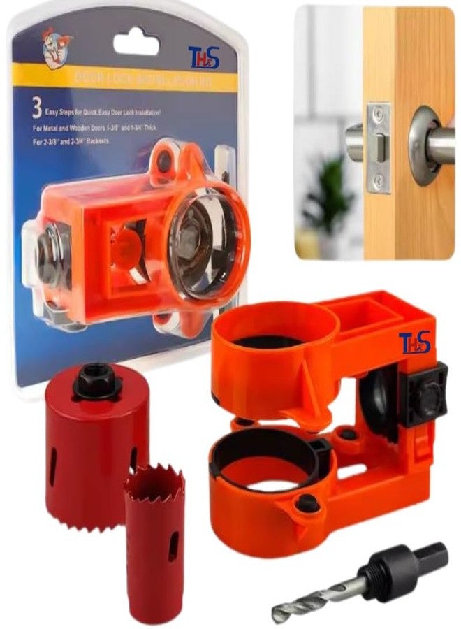 THS 4PCS Door Lock Installation Kit for Wood Doors Adjustable Guide Template with Snap-Lock Arms Door Hole Saw Locker - Image 1